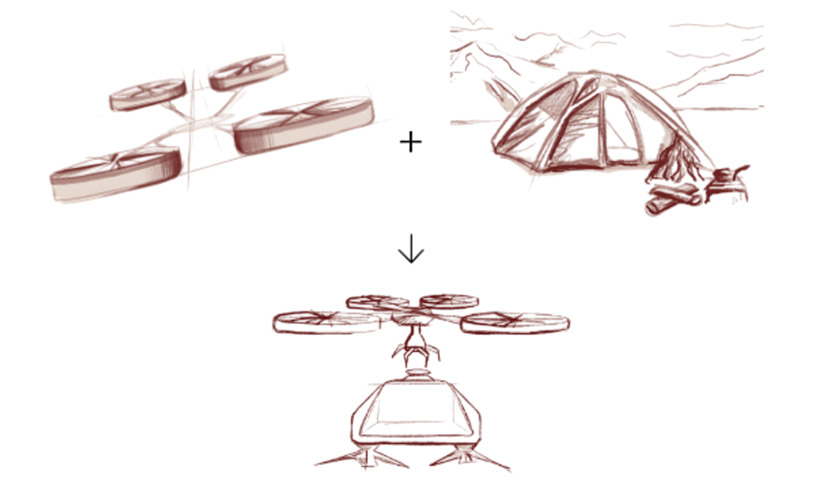 Combination of EVTOL carrier, camping pod and hub — system composition